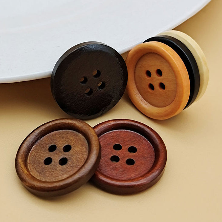 Natural Wooden Buttons - 4-Hole for Shirts, Kidswear, and Coats