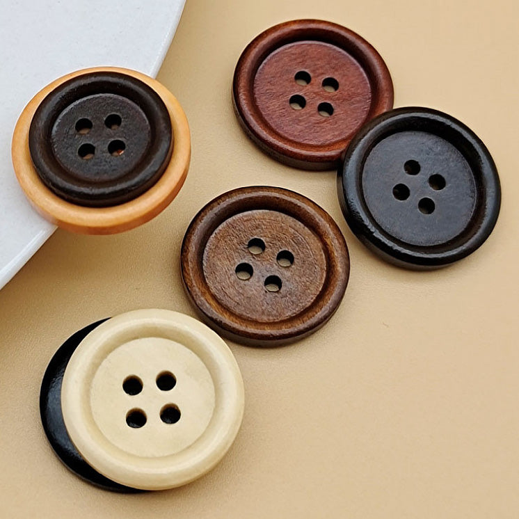 Natural Wooden Buttons - 4-Hole for Shirts, Kidswear, and Coats